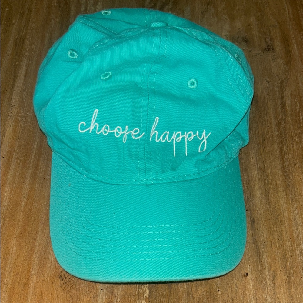 Viv & Lou Choose Happy Baseball Cap Teal Blue Adjustable Embroidered Hat OS